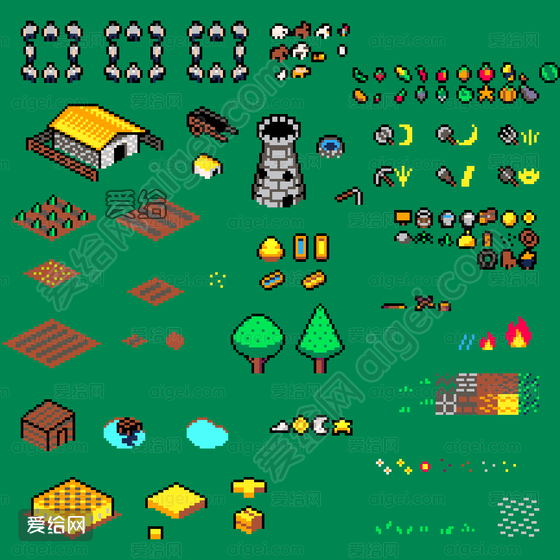 像素艺术农场资产(Pixel Art Farm Assets) - CC协议_素材库2d素材 免费下载 - 爱给网