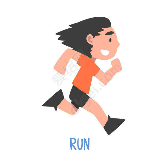 Run Word,表达行动的动词,儿童教育理念,可爱的奔跑男孩卡通风格矢量插图_png|eps - 免抠元素 免费下载 - 爱给网